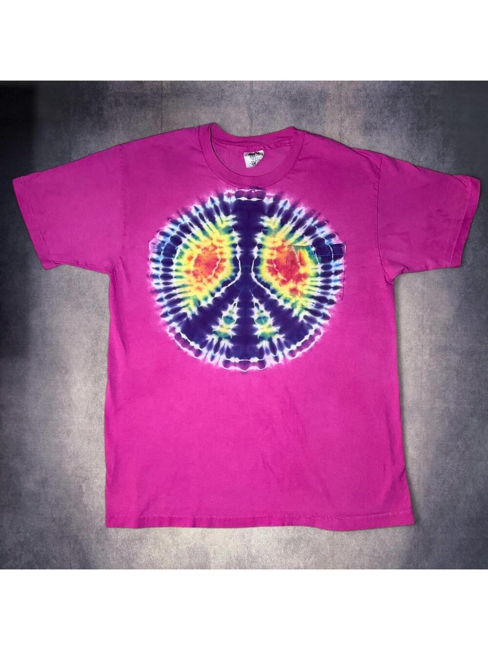 Vintage 90s Hanes Bill Blass Collection Tie Dye Peace Sign Pocket Tee
